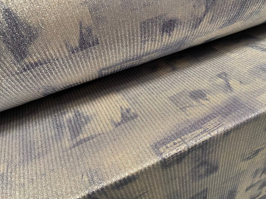 Metallic Spandex rib jersey fabric, per metre - eye contact print - grey blue