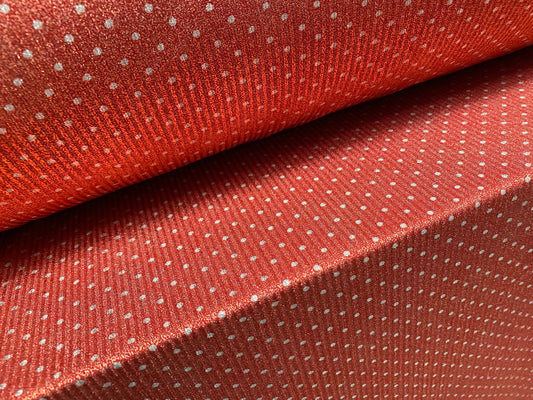 Metallic Spandex rib jersey fabric, per metre - spot print - spotty paprika