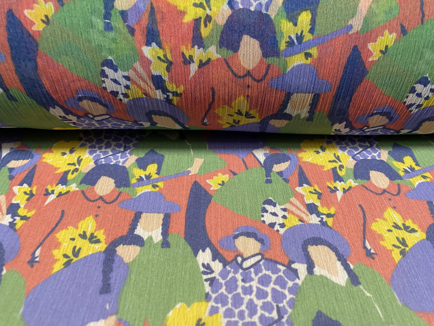Printed chiffon yoryu dress blouse fabric, per metre -  flower women print - green pink blue