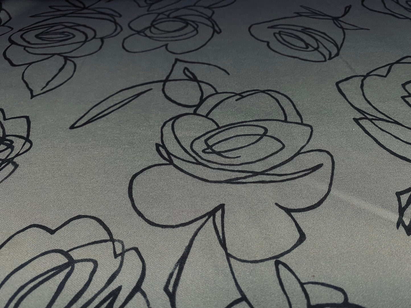 Scuba neoprene spandex stretch jersey fabric, per metre - Rose artwork print - grey