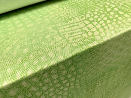 Soft touch stretch spandex jersey fabric, per metre - crocodile print - green