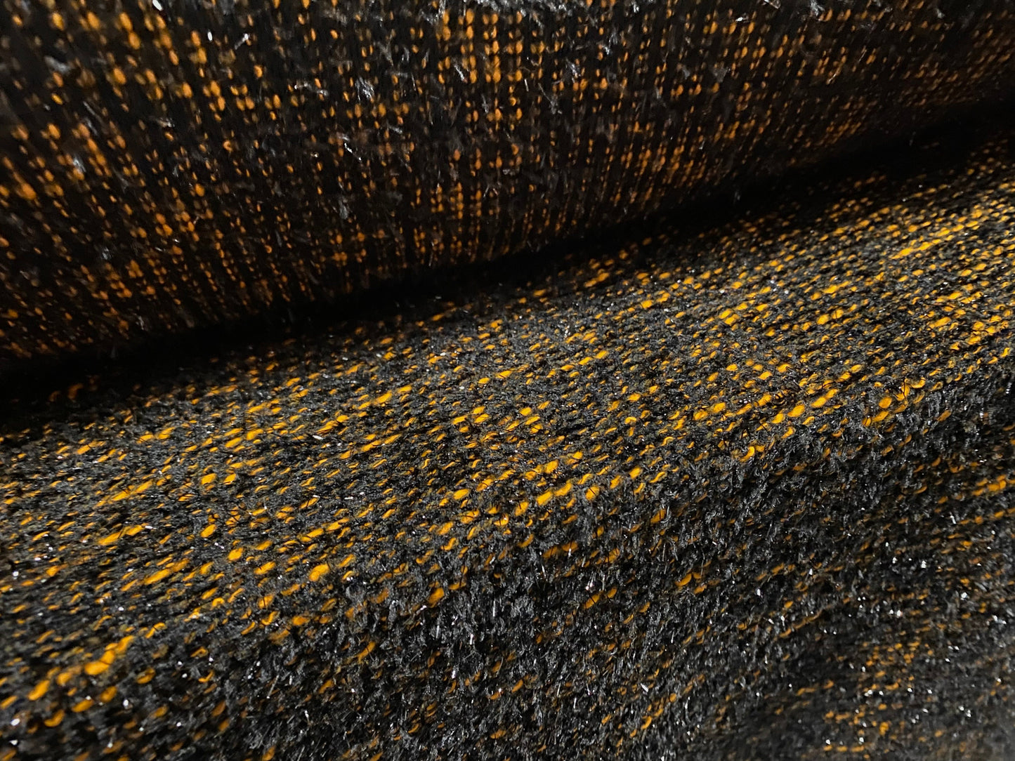 Chenille melange cotton blend sparkle knitwear fabric, per metre - black & Orange