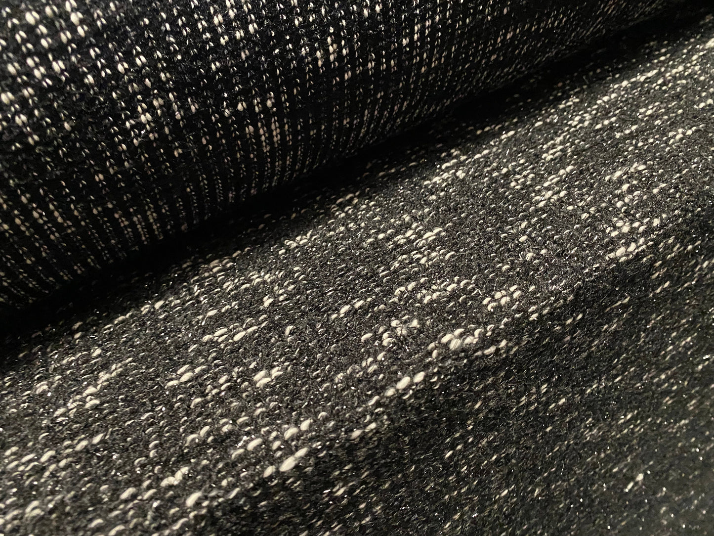 Chenille melange cotton blend sparkle knitwear fabric, per metre - black & grey