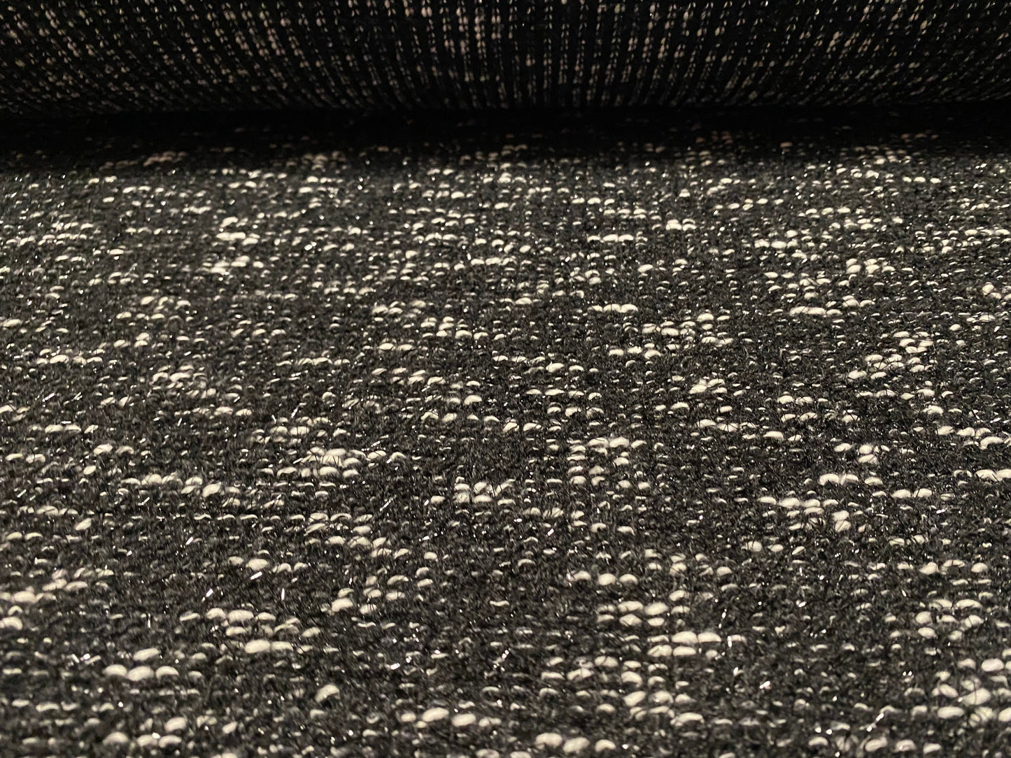 Chenille melange cotton blend sparkle knitwear fabric, per metre - black & grey