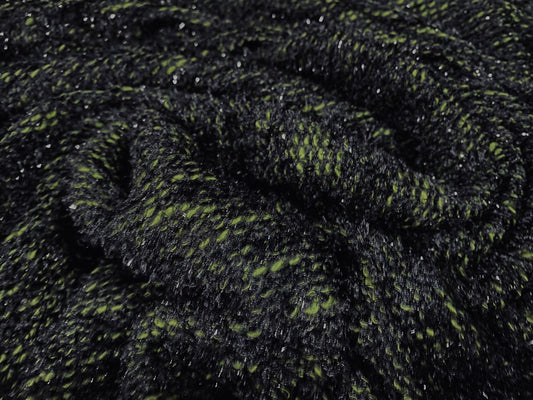 Chenille melange cotton blend sparkle knitwear fabric, per metre - black & green