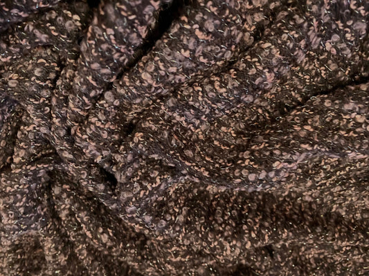 Wool blend bouclé knitwear fabric with lurex, per metre - brown & pink