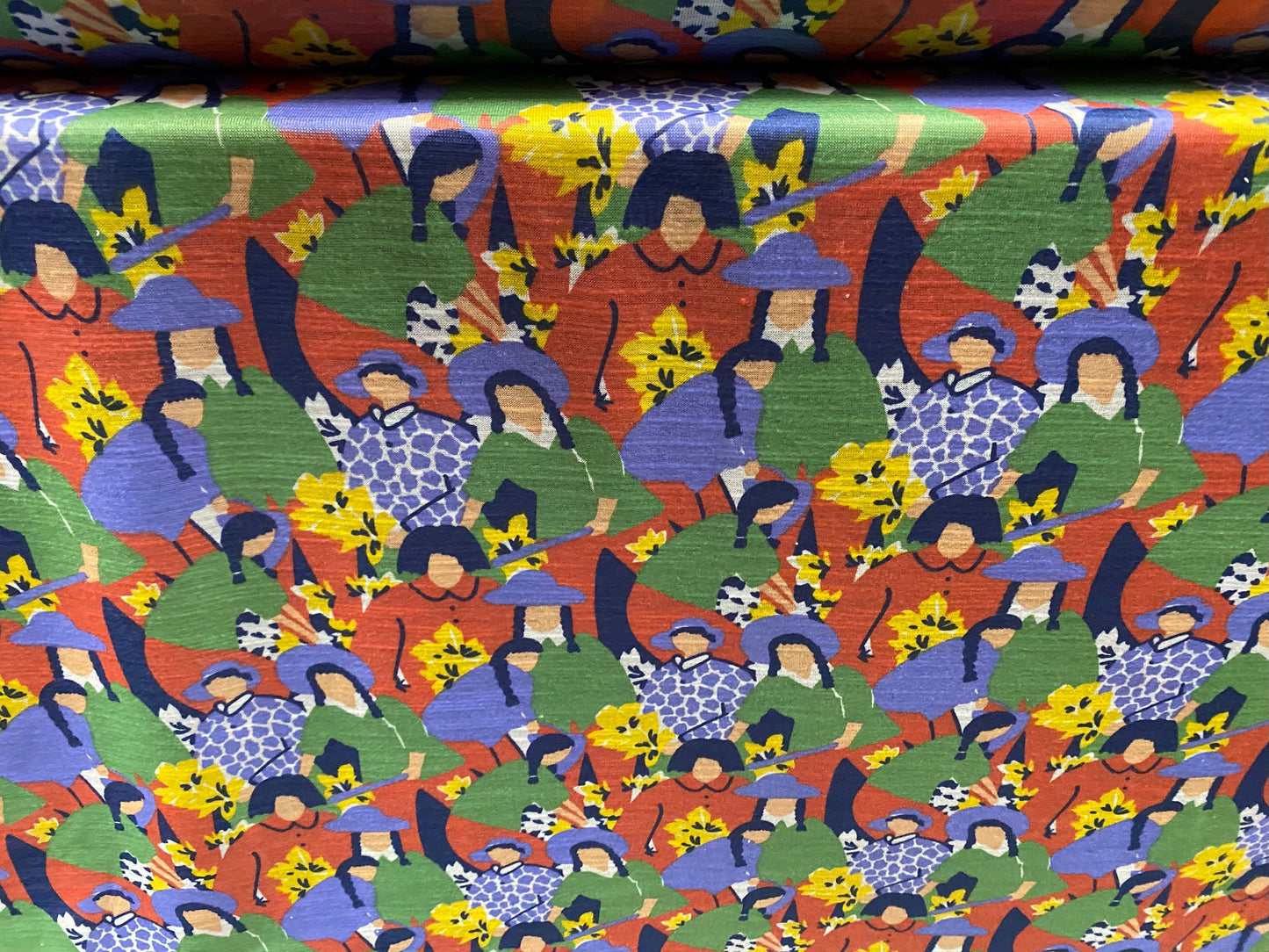 Soft handle slub jersey dress  fabric, per metre - flower women print - blue green red