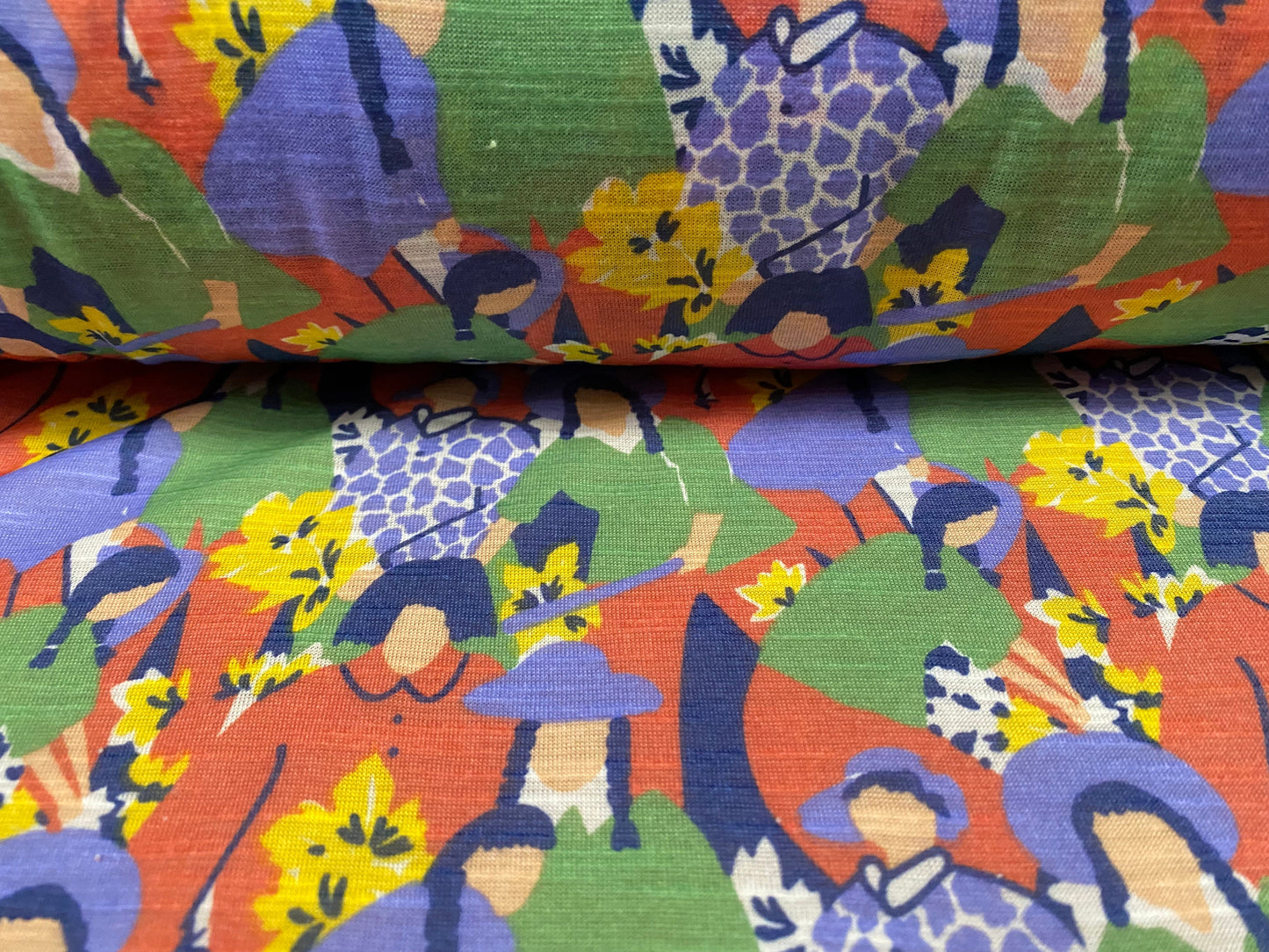 Soft handle slub jersey dress  fabric, per metre - flower women print - blue green red