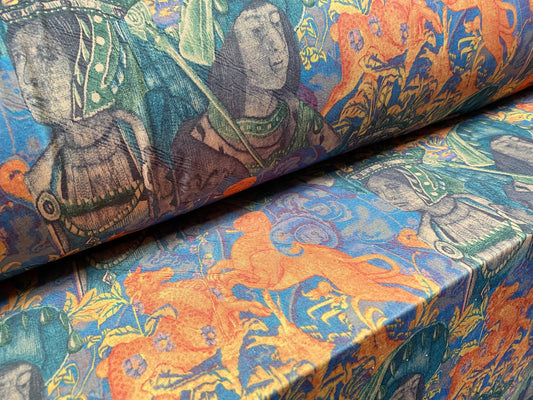 Soft touch stretch spandex jersey fabric, per metre - Henry of Tudor Kings & Queens print