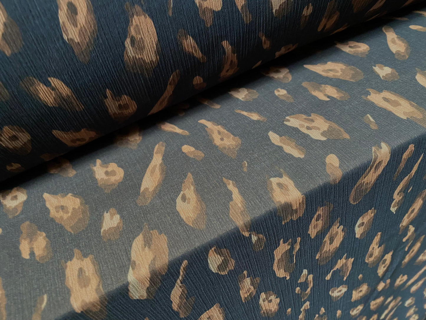Printed chiffon yoryu dress blouse fabric, per metre -  distressed leopardskin patch print - black