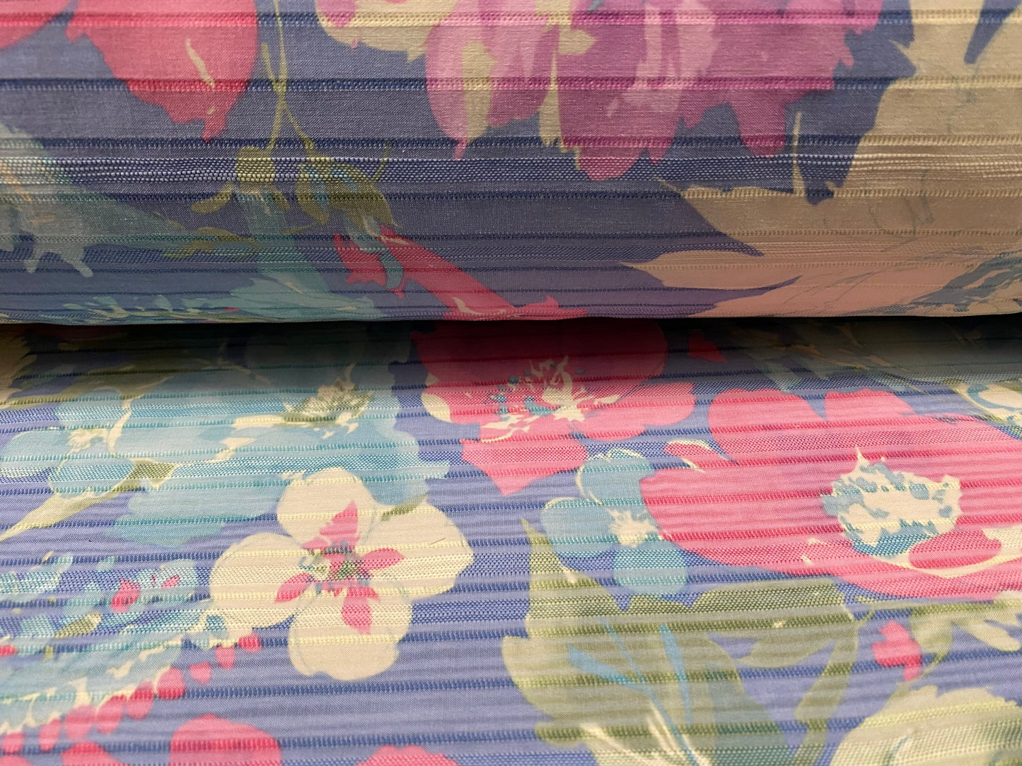Ribbed stretch spandex woven dress trouser skirt fabric, per metre - pastel floral print