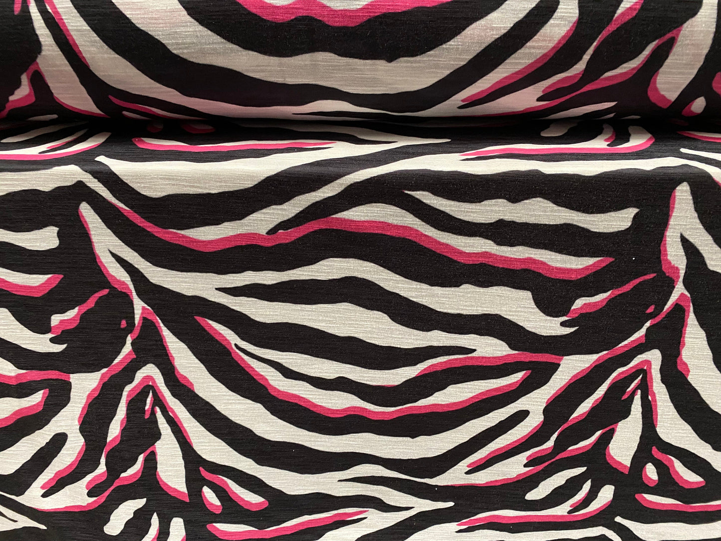 Soft handle single jersey printed fabric, per metre - Zebra animal print - black white pink