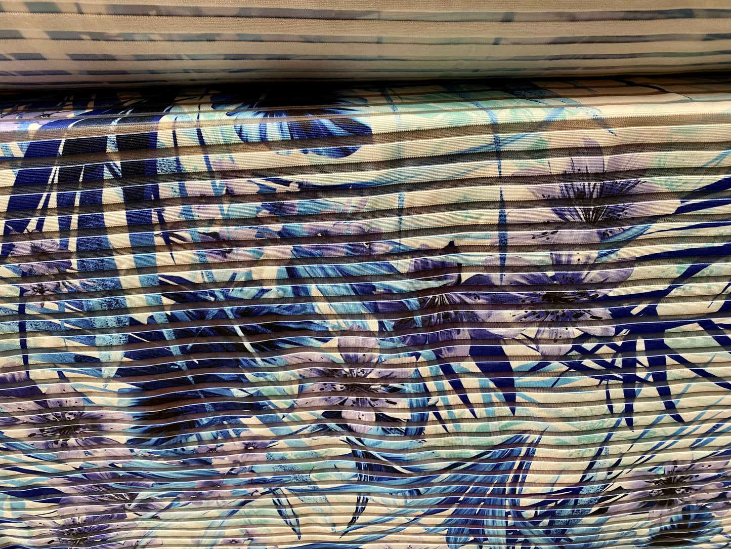 Ottoman rib burnout stripe jersey fabric , per metre - Lily flower print - blue lavender