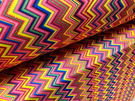 Fine Ottoman rib Stretch jersey fabric , per metre - tutti frutti zigzag print