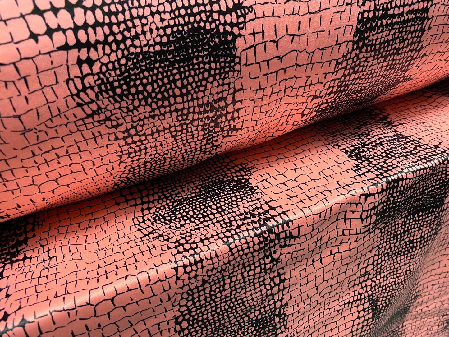 Coated Double jersey stretch spandex fabric, per metre - stylised alligator print - pink & black