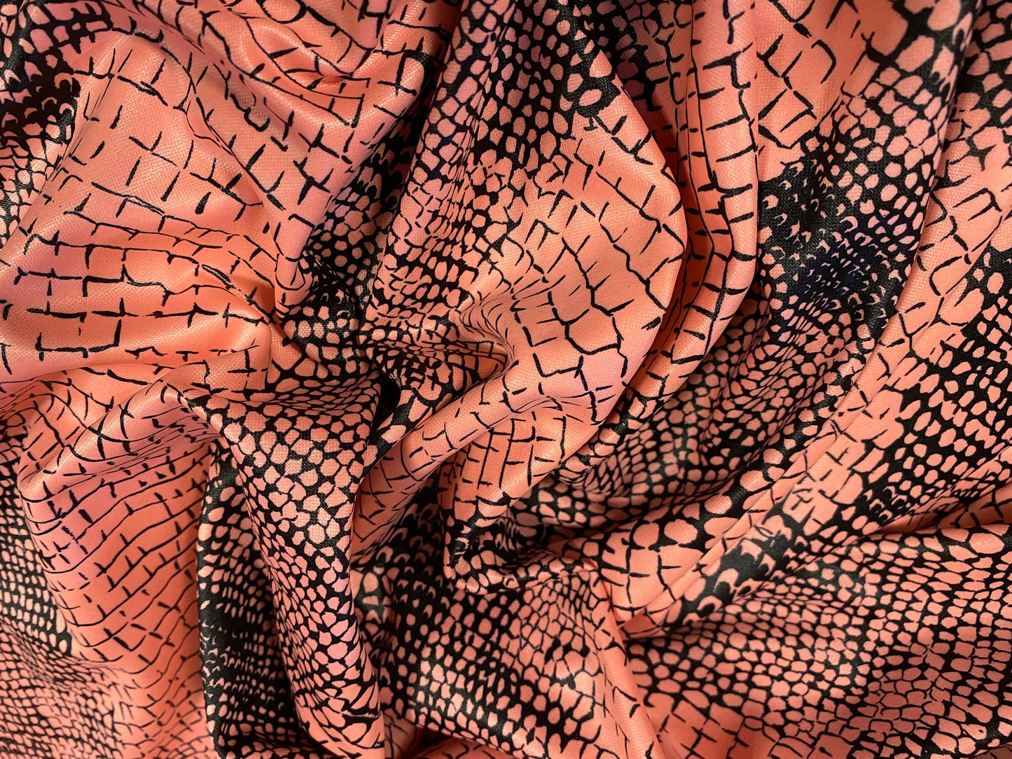 Coated Double jersey stretch spandex fabric, per metre - stylised alligator print - pink & black