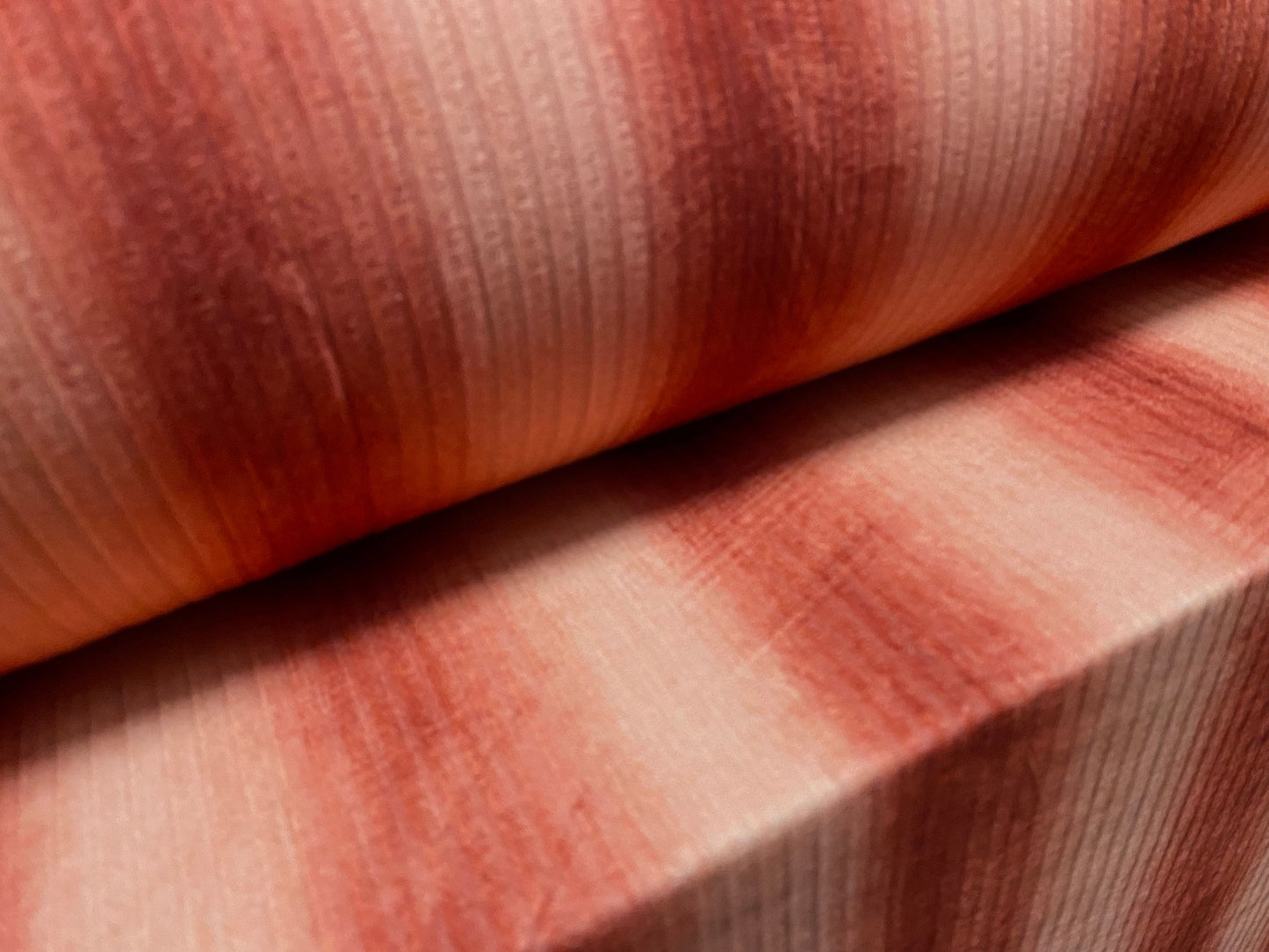 Spandex stretch rib jersey fabric, per metre - ombré  stripe print - coral
