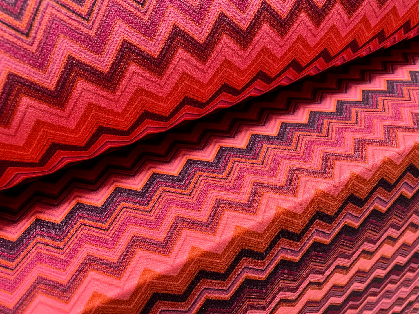 Stretch Spandex crepe single  jersey fabric - zigzag chevron print - fluorescent pink