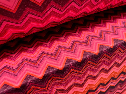 Single jersey polyester fabric - 60 inches wide - chevron zigzag print - fluorescent pink