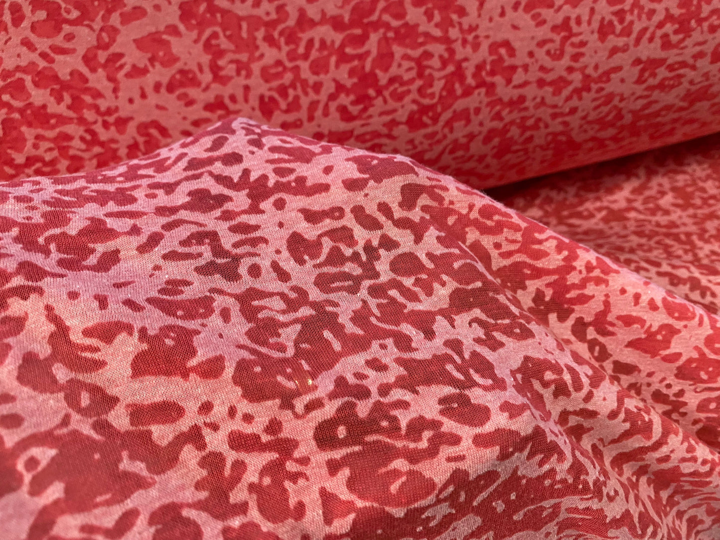 Cotton blend burnout devoré single jersey fabric, per metre - raspberry