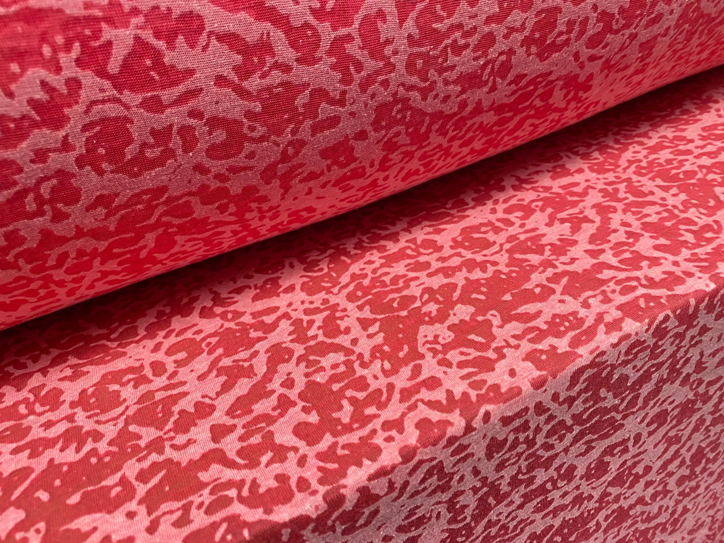 Cotton blend burnout devoré single jersey fabric, per metre - raspberry