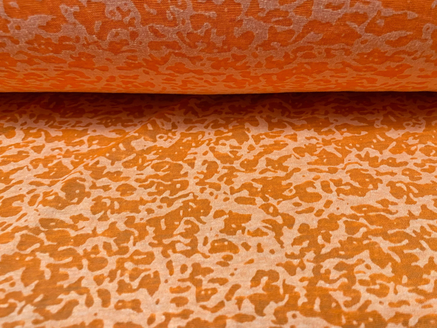 Cotton blend burnout devoré single jersey fabric, per metre - orange