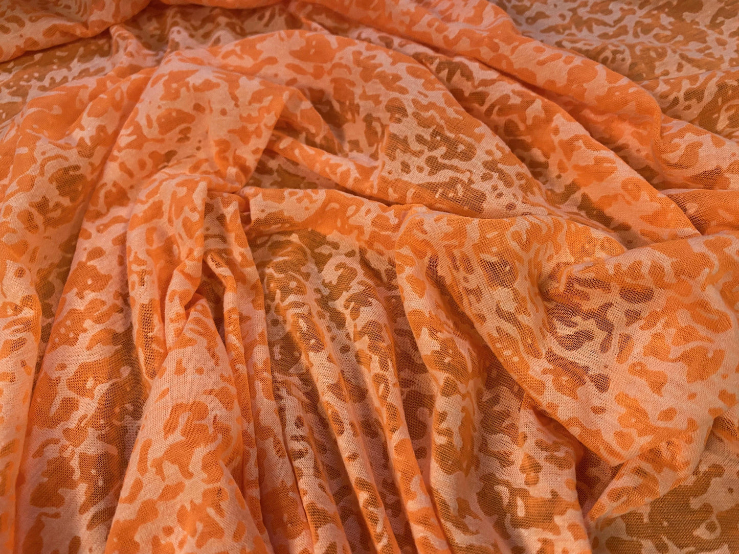 Cotton blend burnout devoré single jersey fabric, per metre - orange