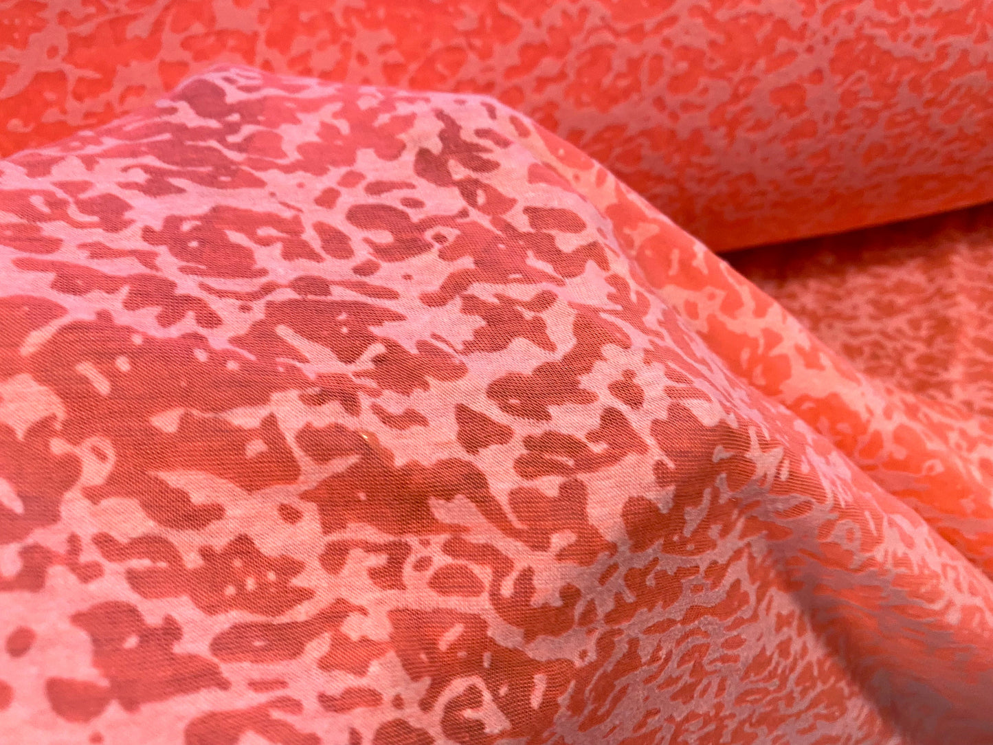 Cotton blend burnout devoré single jersey fabric, per metre - bright coral pink