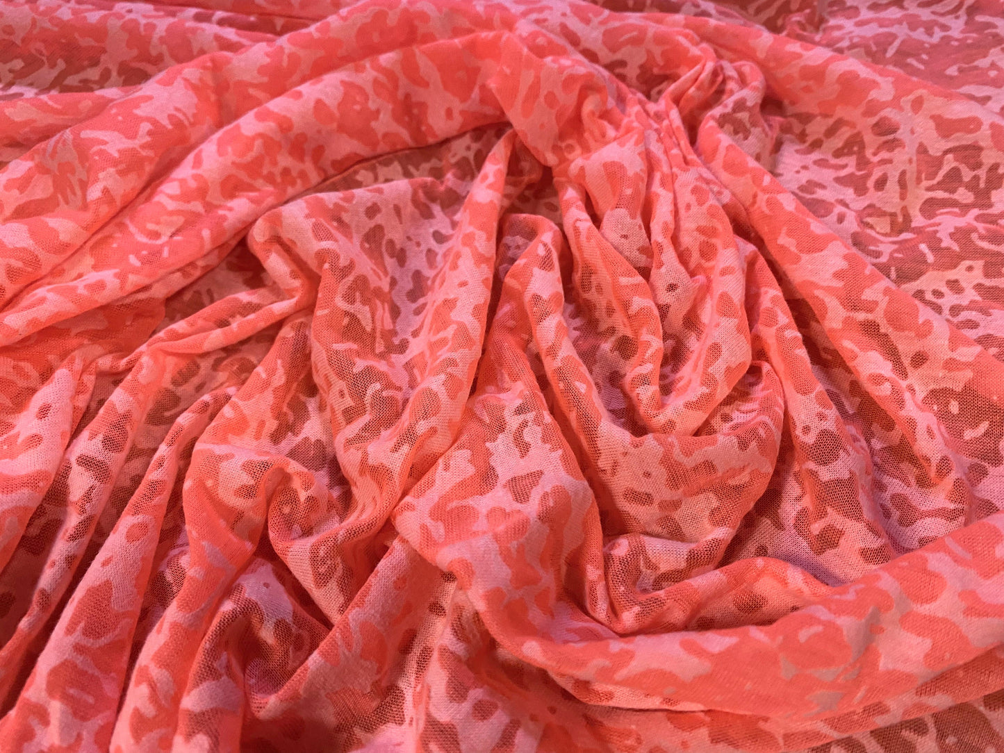 Cotton blend burnout devoré single jersey fabric, per metre - bright coral pink