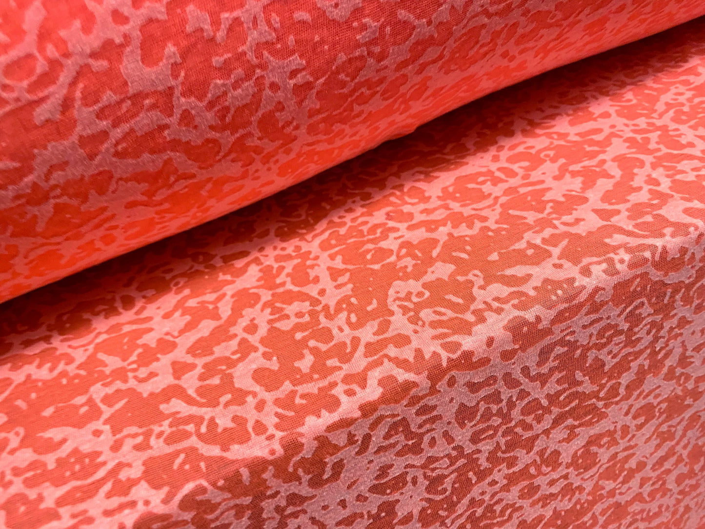 Cotton blend burnout devoré single jersey fabric, per metre - bright coral pink