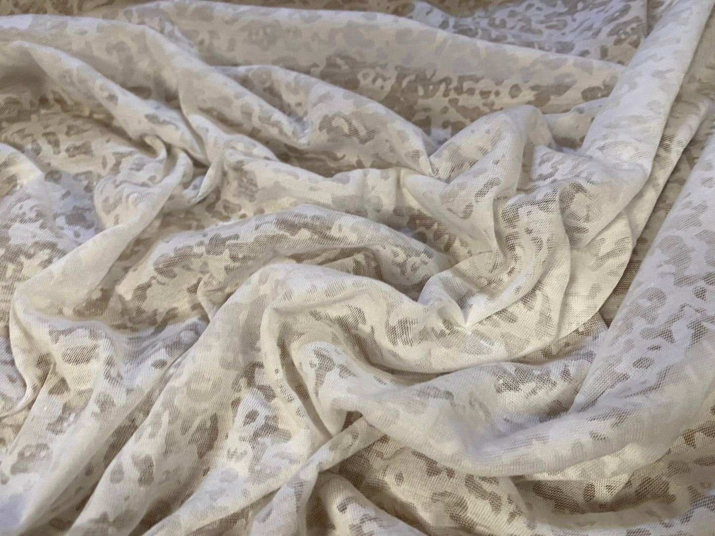 Cotton blend burnout devoré single jersey fabric, per metre - white