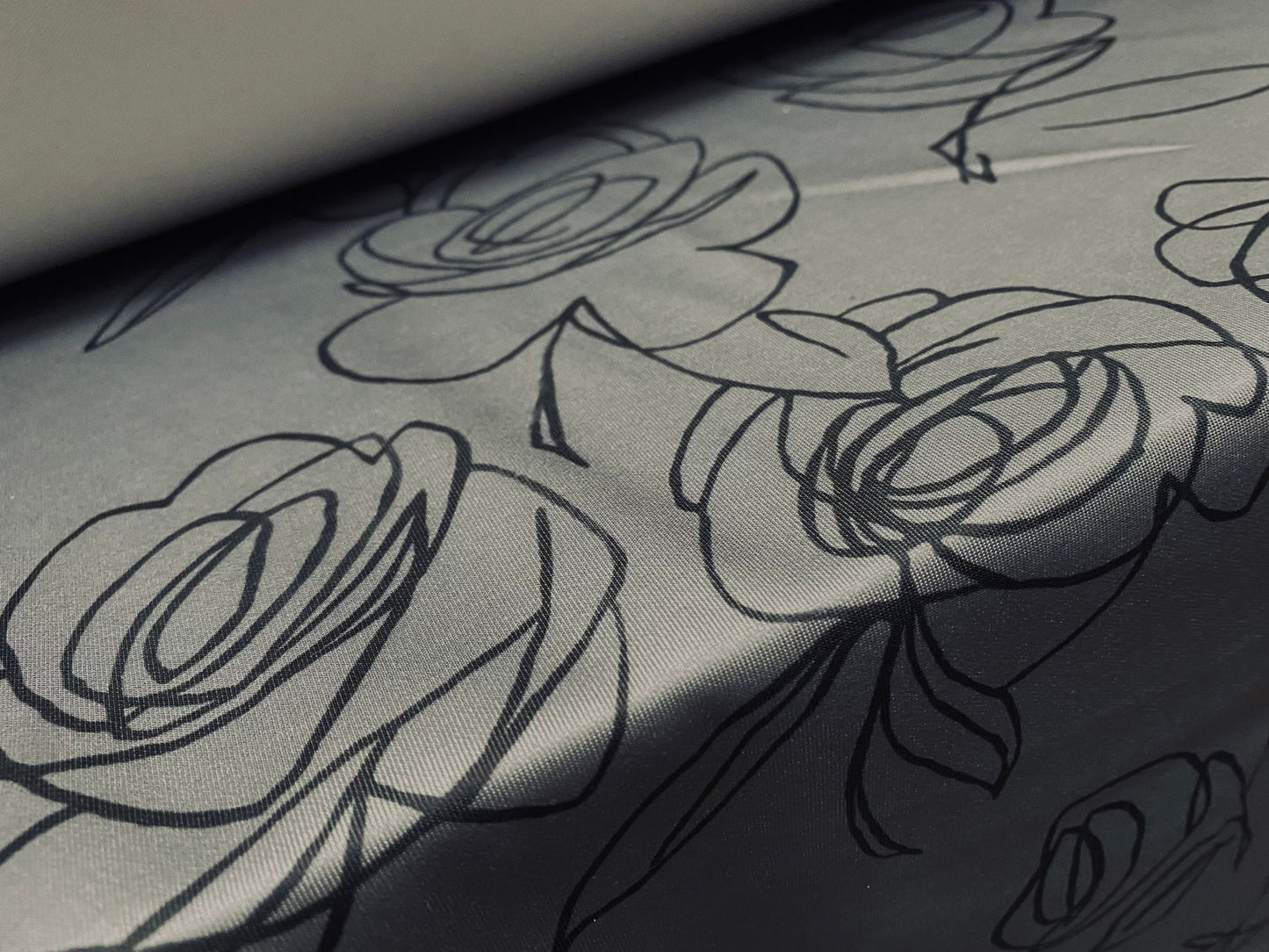 Scuba neoprene spandex stretch jersey fabric, per metre - Rose artwork print - grey