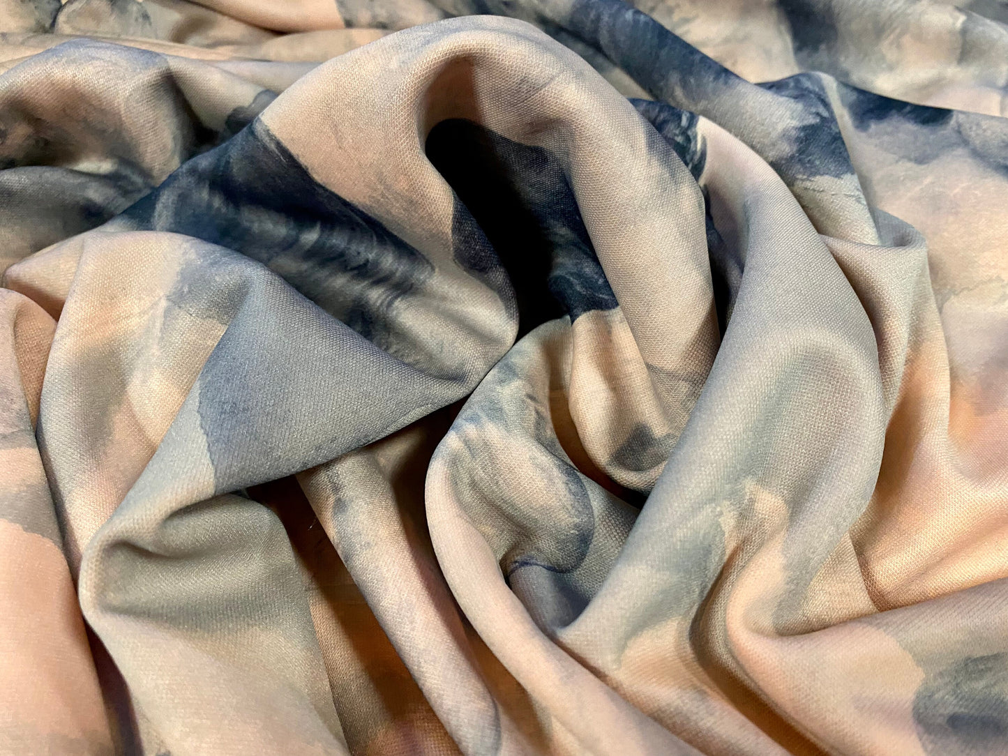 Scuba spandex neoprene style stretch jersey fabric, per metre - angels cherubs print - peach & grey