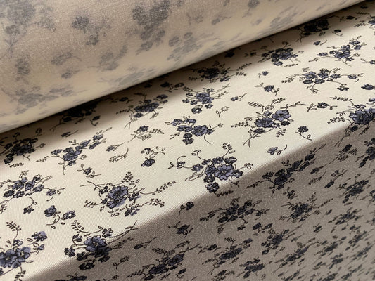 Viscose spandex stretch jersey fabric, per metre - floral ditsy flower print - ivory & grey