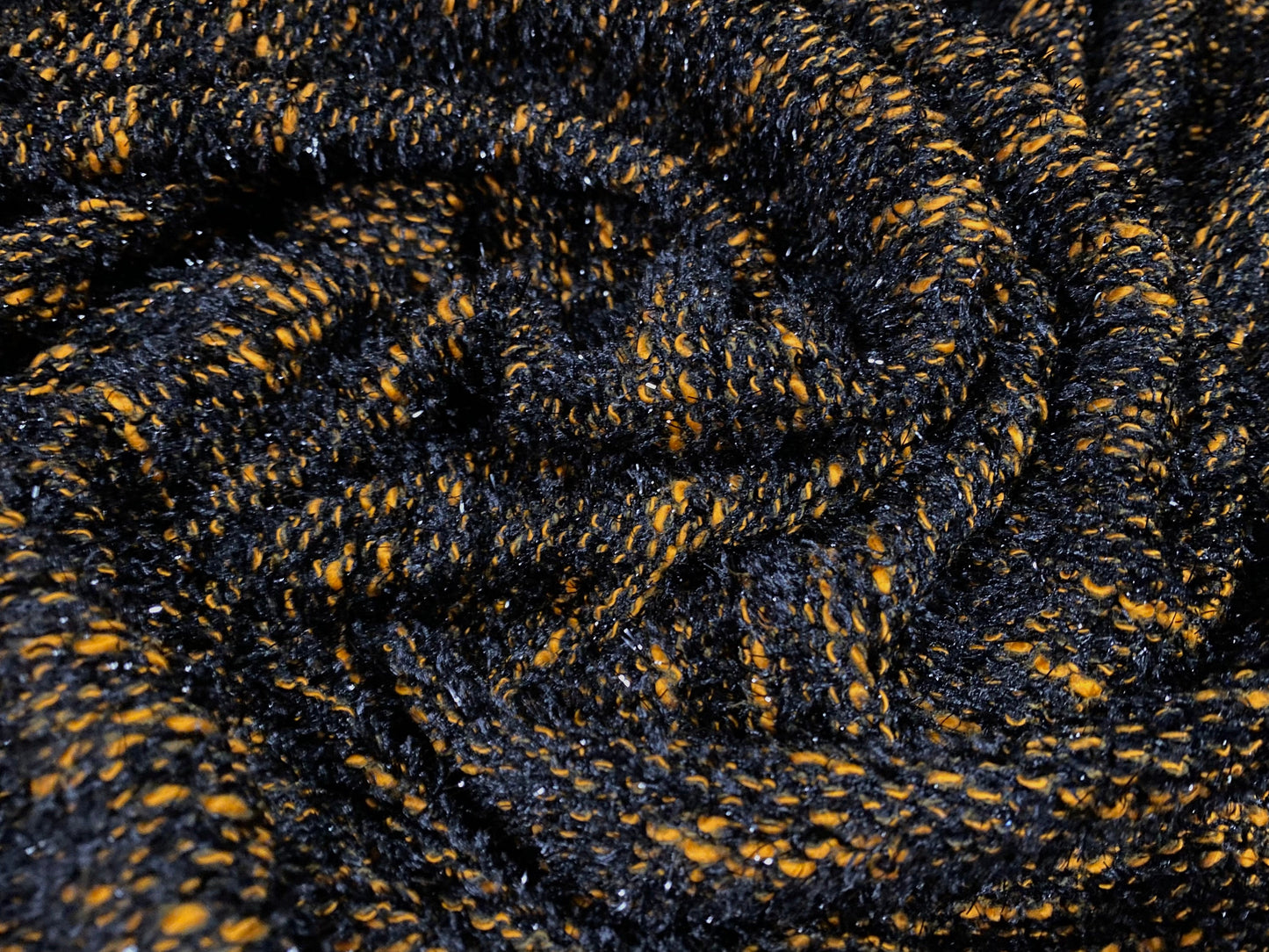 Chenille melange cotton blend sparkle knitwear fabric, per metre - black & Orange