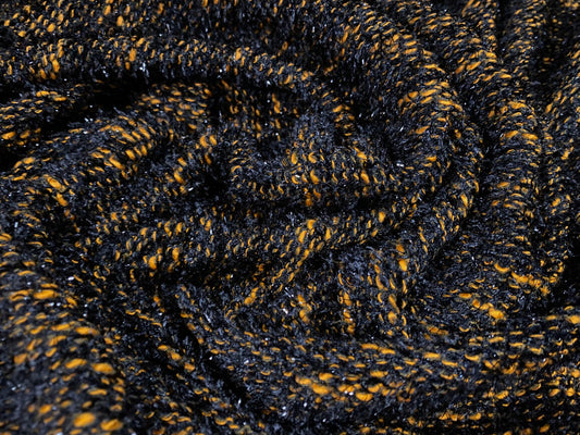 Chenille melange cotton blend sparkle knitwear fabric, per metre - black & Orange