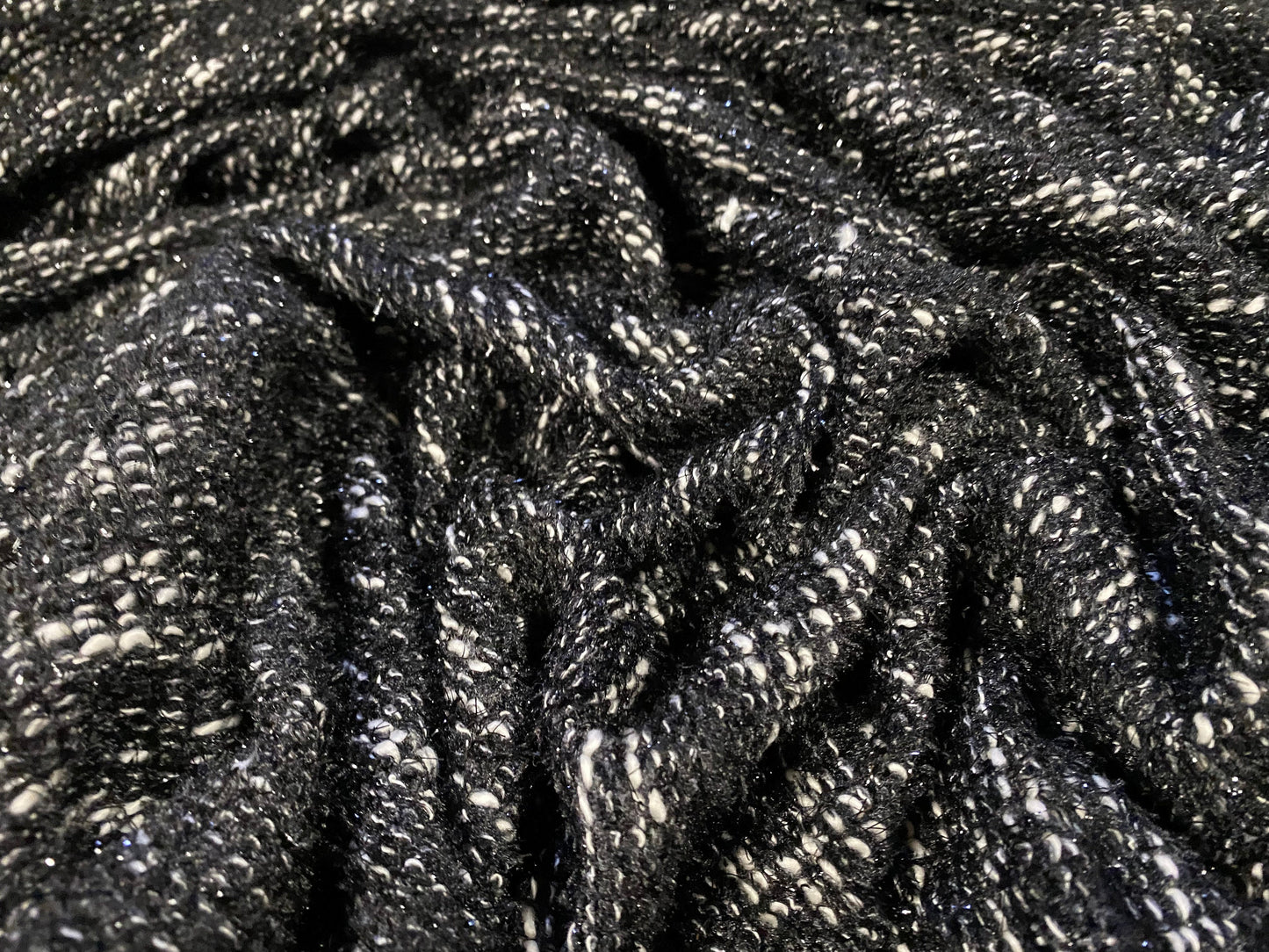 Chenille melange cotton blend sparkle knitwear fabric, per metre - black & grey