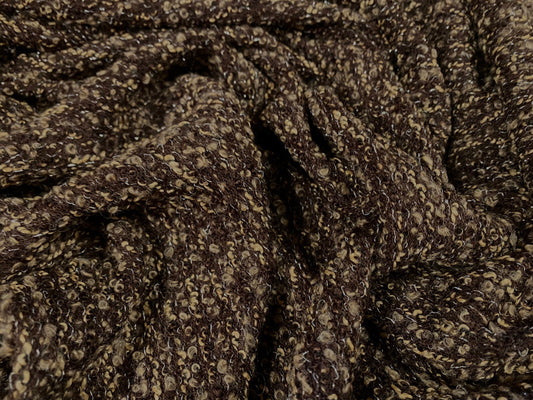 Wool blend bouclé knitwear fabric with lurex, per metre - brown & tan