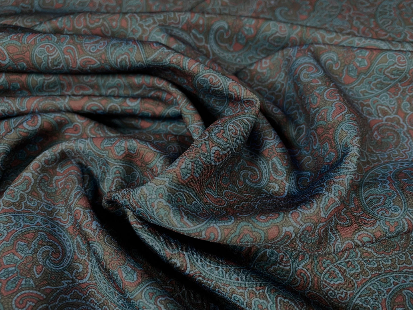 Scuba spandex neoprene style stretch jersey fabric, per metre - paisley print - dark blue red