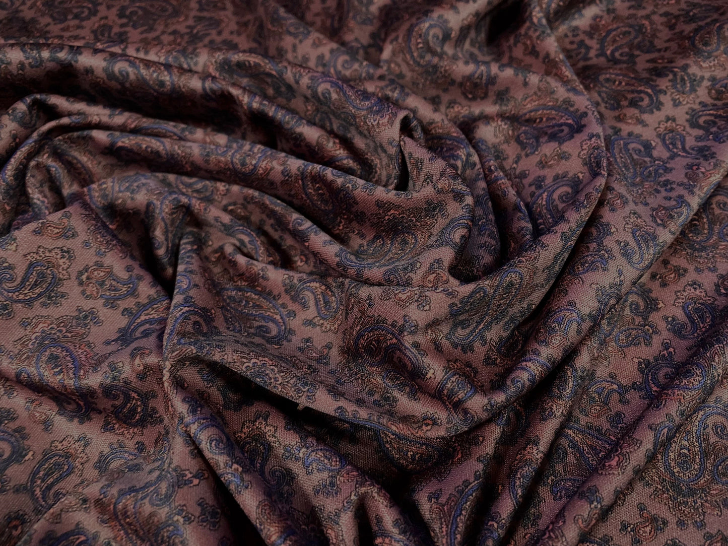 Single jersey polyester fabric - 60 inches wide - Paisley print - dusky mauve