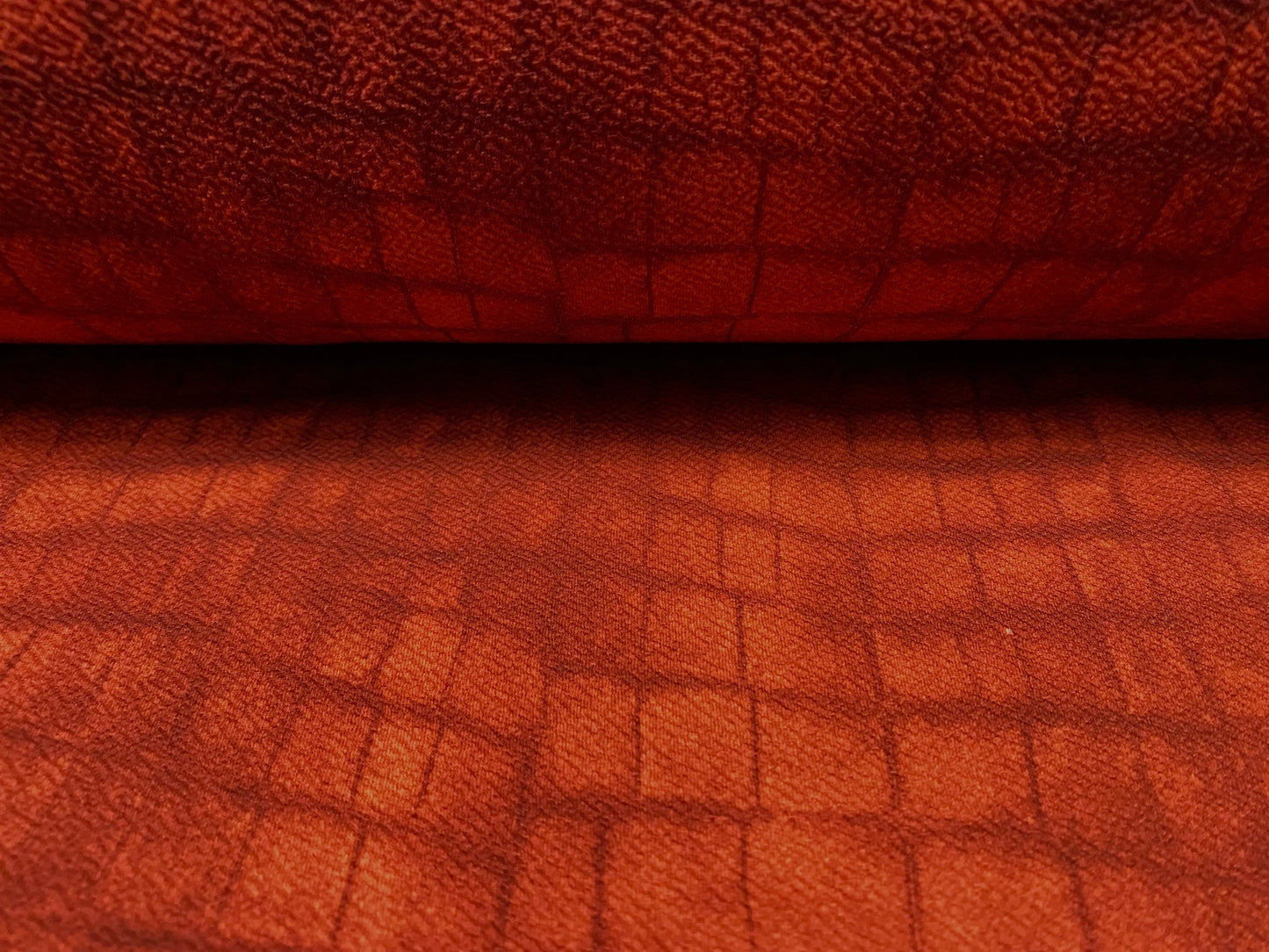 Waterfall textured scuba stretch jersey fabric, per metre - crocodile alligator print - rust