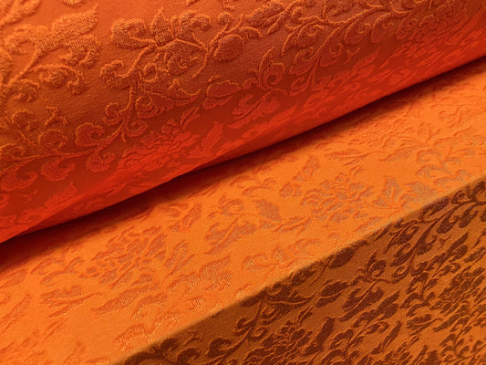 Stretch spandex floral jacquard jersey fabric, per metre - tangerine