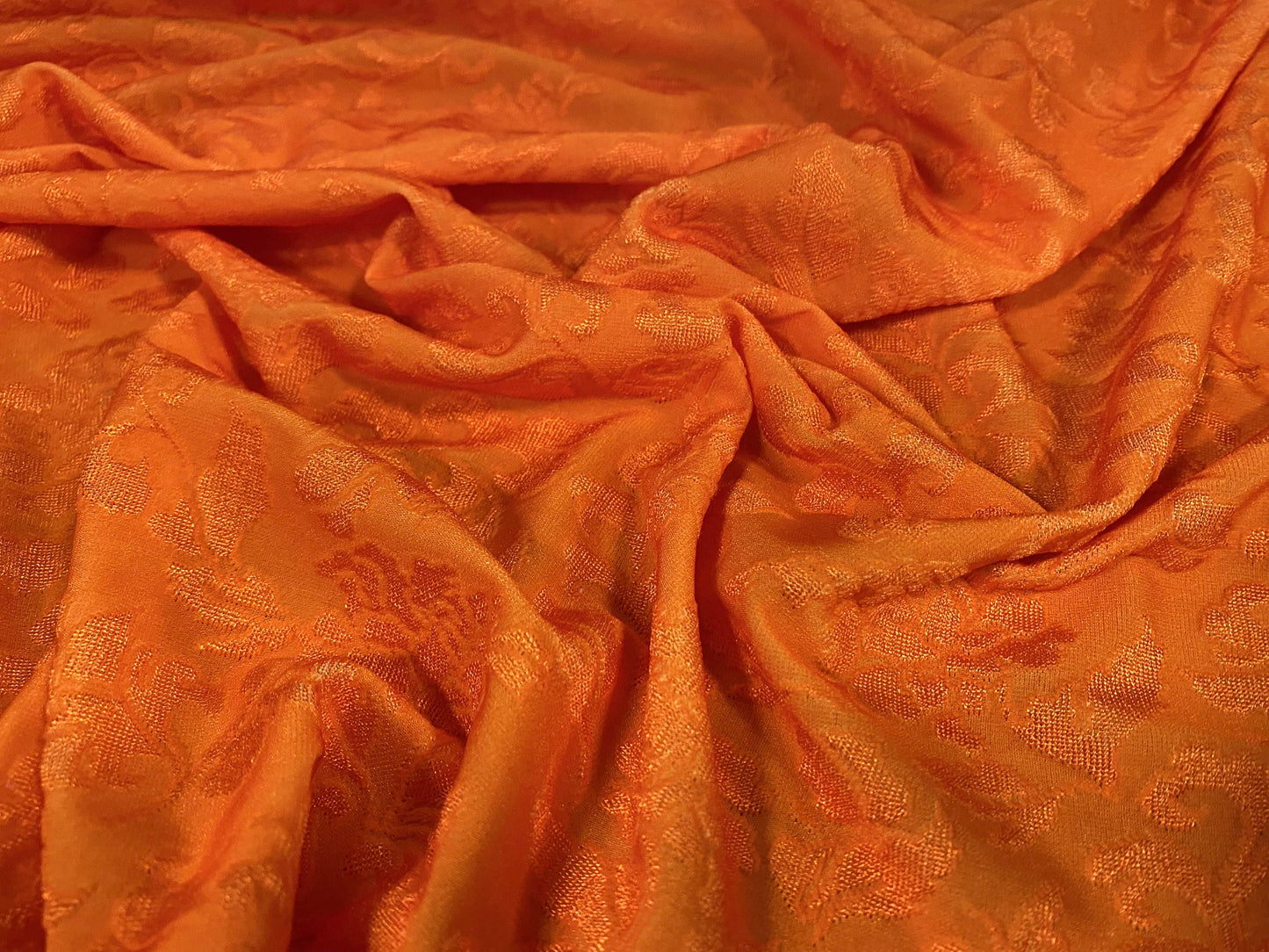 Stretch spandex floral jacquard jersey fabric, per metre - tangerine