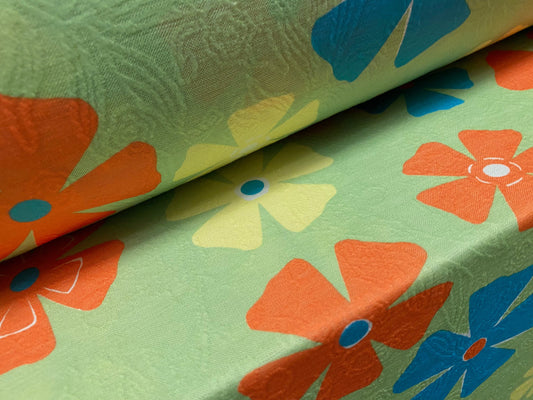 Stretch spandex leaf jacquard jersey fabric, per metre - Flower power print - green