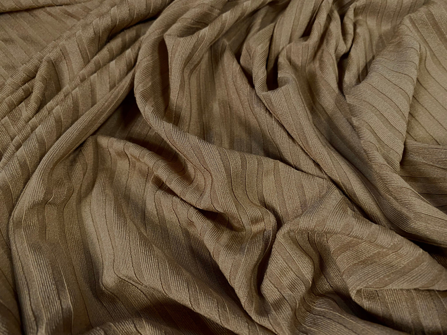 Recycled Stretch spandex rib jersey fabric, per metre - plain - camel