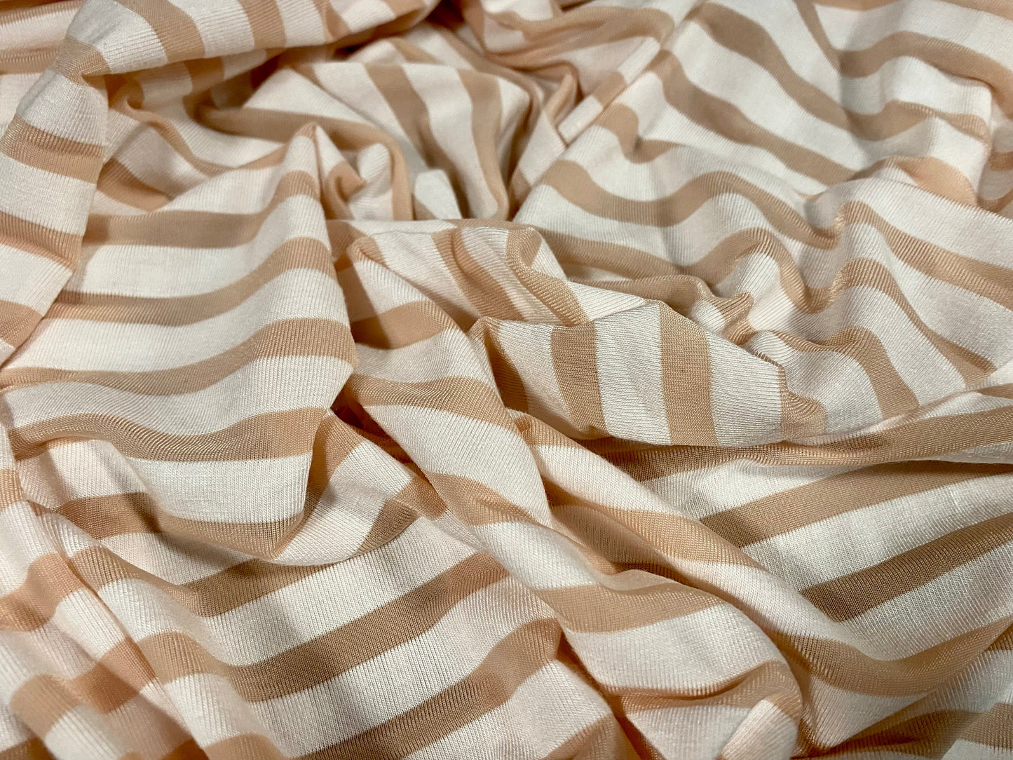 Viscose burnout single  jersey fabric, per metre -  stripe - nude & blush