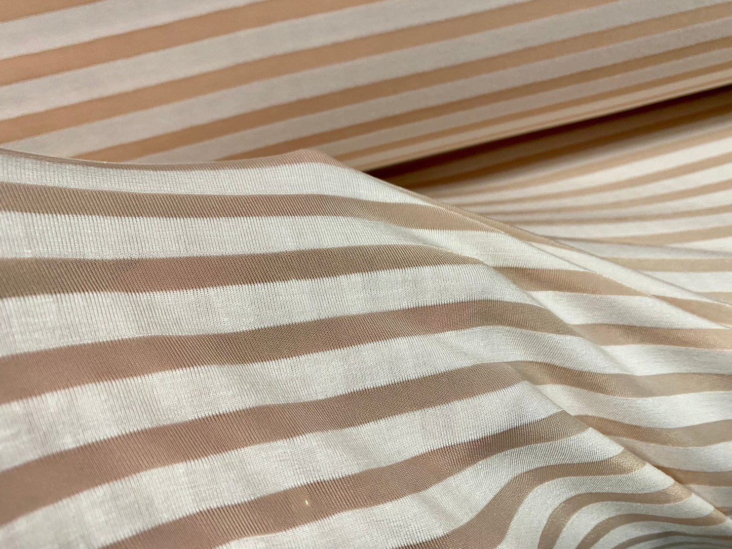 Viscose burnout single  jersey fabric, per metre -  stripe - nude & blush