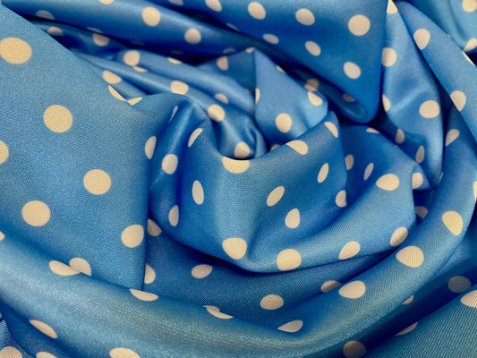 Scuba stretch spandex neoprene style jersey fabric, per metre - polka dot print - blue