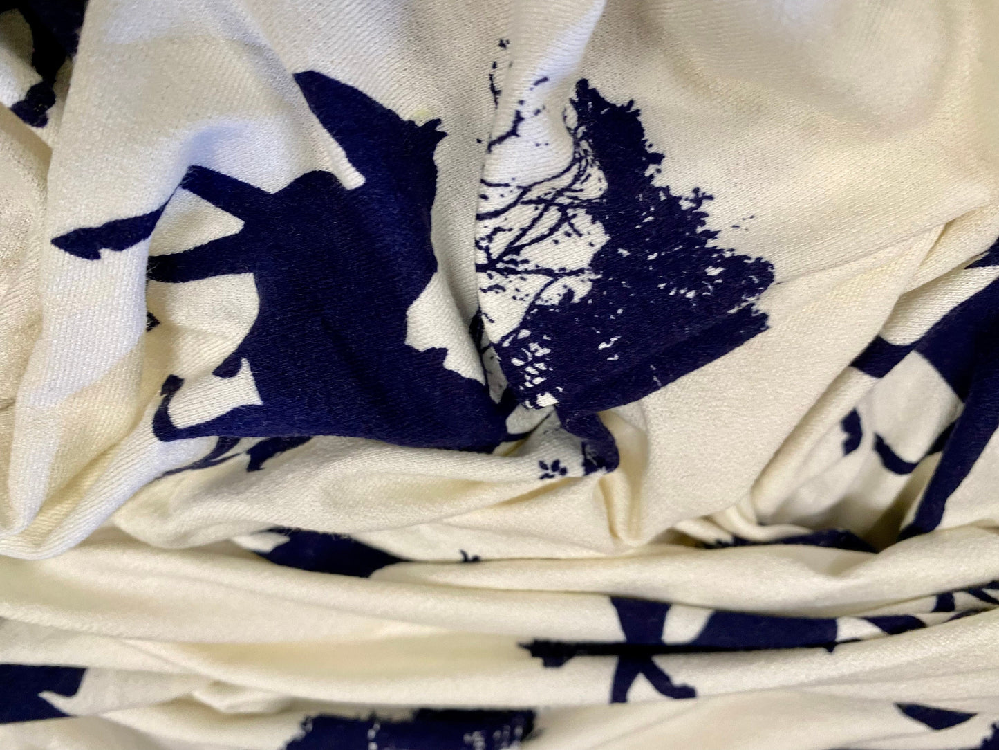 Viscose spandex crepe jersey fabric, per metre - wild horses print - cream & black