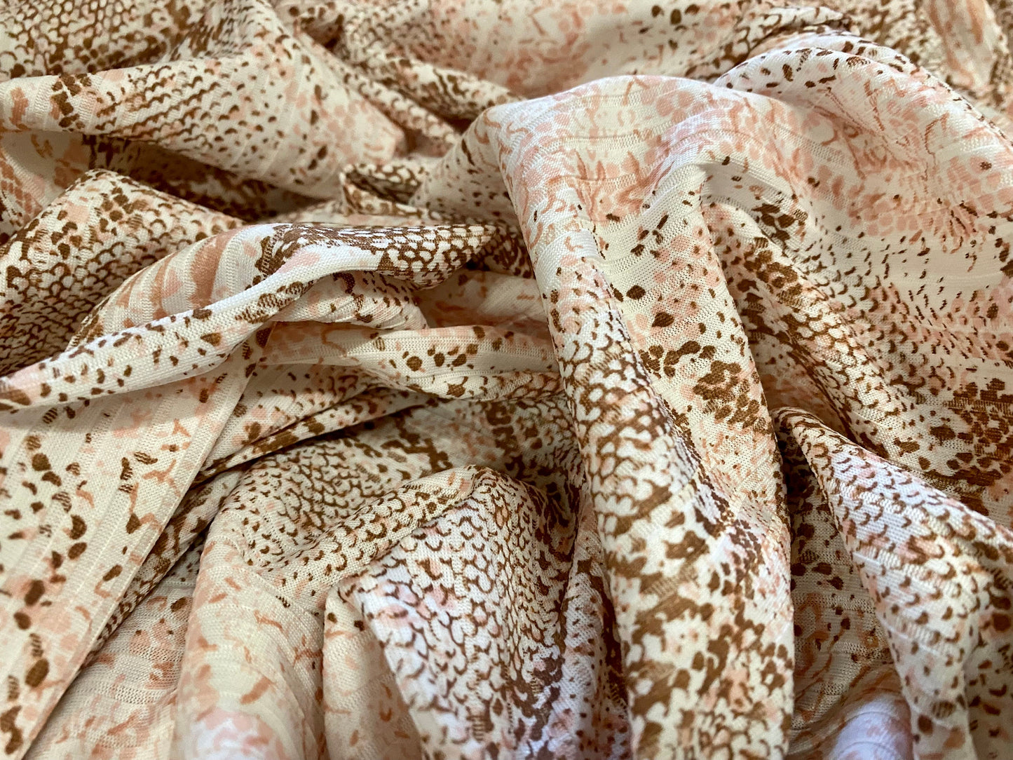 Spandex stretch rib jersey fabric, per metre - snakeskin animal print - blush & dusky pink